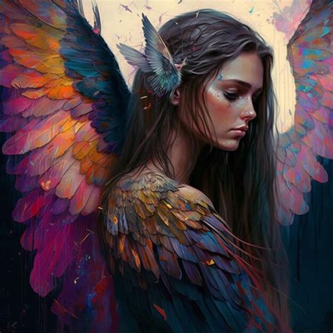Premium Photo | Painting of a woman with wings and a headdress ...