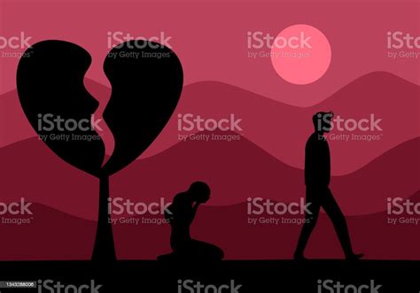 Broken Heart Concept Vector Illustration Crying Woman And Walking Away