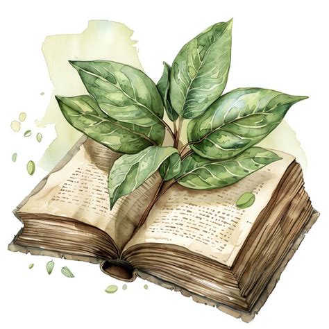 Premium Photo Watercolor Simple Open Book With Green Leave