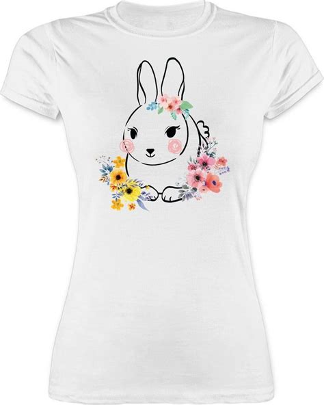 Shirtracer T Shirt Hase Mit Blumen Schwarze Linien Ostern Damen