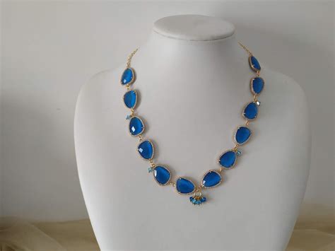 Blue Crystal Necklace With Pendant Woman Jewelry T For Etsy