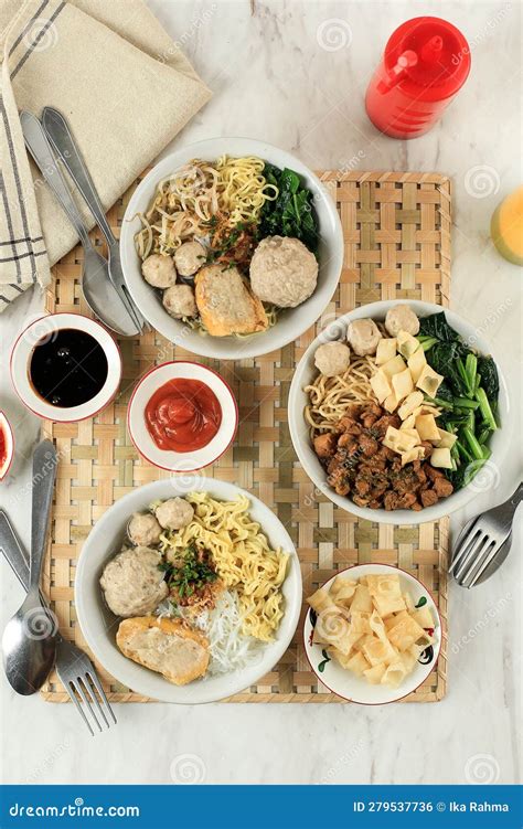 Top View Various Bakso and Mie Ayam Stock Photo - Image of crackers ...