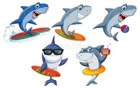 Personaje De Dibujos Animados De Tiburones Ilustración Del Vector Ilustración De Resaca