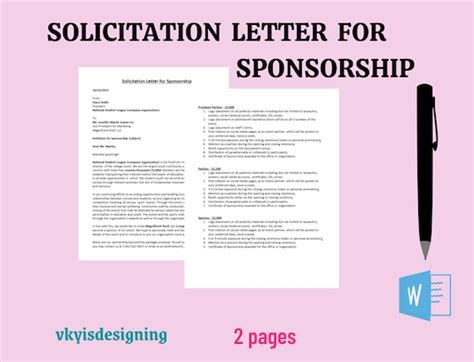 Solicitation Letter For Sponsorship Solicitation Letter Etsy