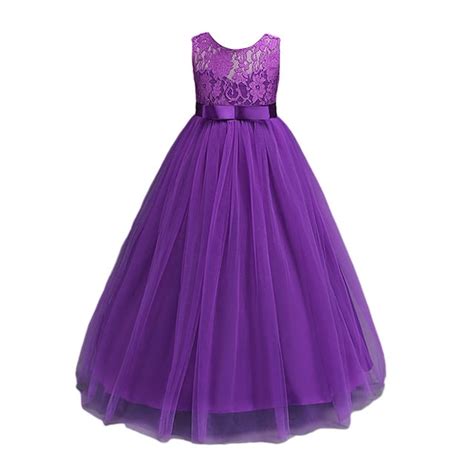 Urmagic Flower Girl Lace Long Princess Dresses Kids Formal Wedding