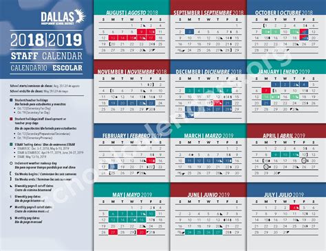 2018 2019 Staff Calendar Dallas Independent School District