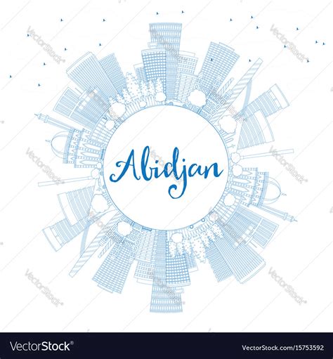 Outline abidjan skyline with blue buildings Vector Image