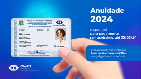 Pague a anuidade 2024 sem acréscimo até o dia 30 de março CRA RN