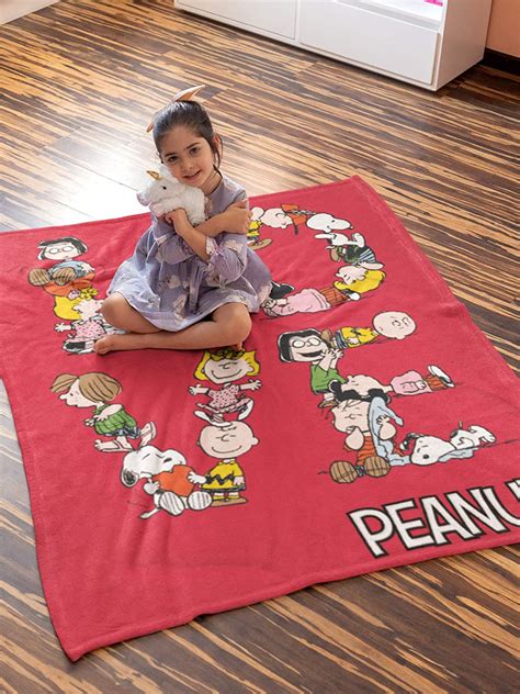 Intimo Peanuts Love Charlie Brown Snoopy And Pals Letter Art Fleece Plush Throw Blanket Blankets