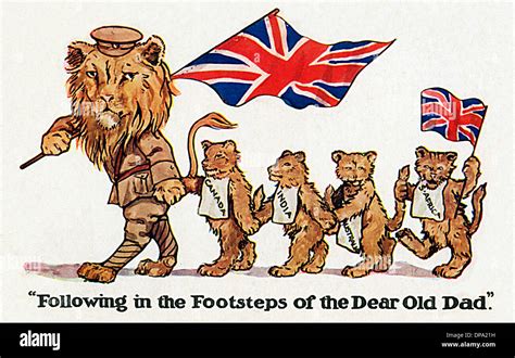 Wwi British Lion Leads Cubs Of The Colonial Territories Stock Photo