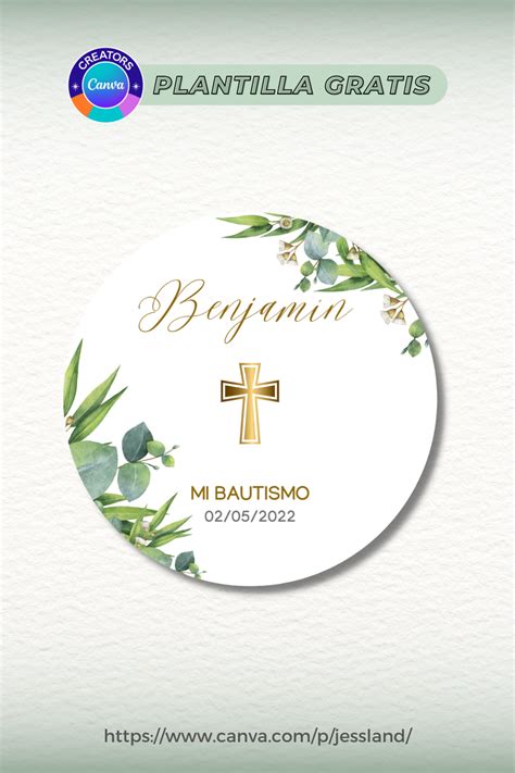 Sticker Circular Bautismo Floral Verde Editable En Canva Gratis Free