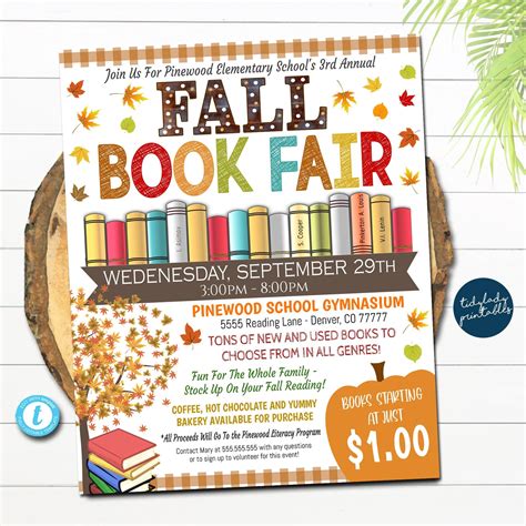 Fall Book Fair Flyer Printable School Fundraiser Invitation — Tidylady Printables