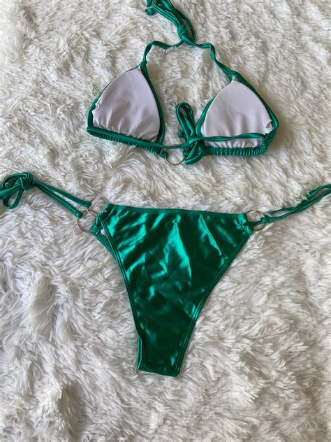 Bikini Malla Triangulo Verde Metalizado Saldos Vip Tienda Virtual