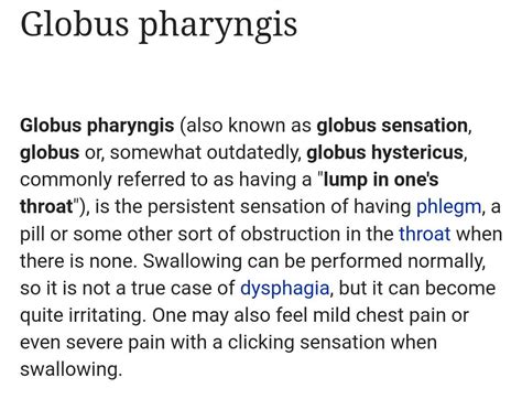 Globus Pharyngeus Feeling Of Lump In Throat That Is Relived By