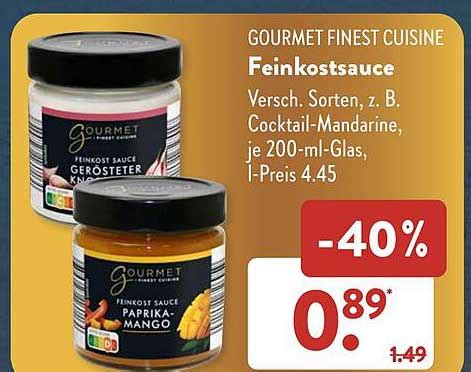 Gourmet Finest Cuisine Feinkostsauce Angebot bei ALDI SÜD 1Prospekte de