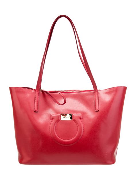 Salvatore Ferragamo Leather Gancio Tote Red Totes Handbags