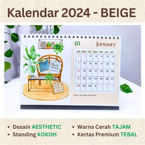 Jual Beige Kalender Aesthetic Kalender Meja