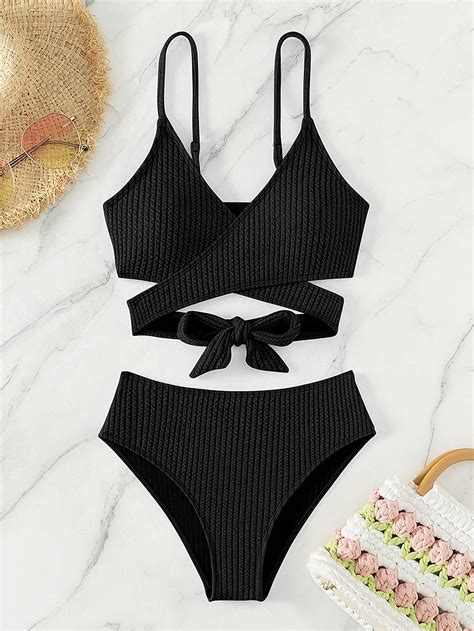 Crisscross Tie Back High Waist Bikini Swimsuit Shein Usa