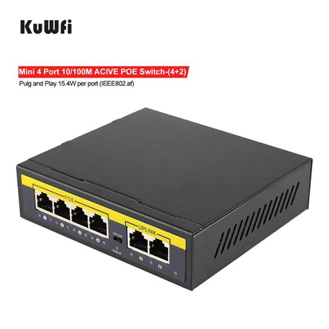 Kuwfi 48v Poe Swap 100mbps Ethernet Community Swap 4 Ports Poe Switcher Normal Rj45 Injector For