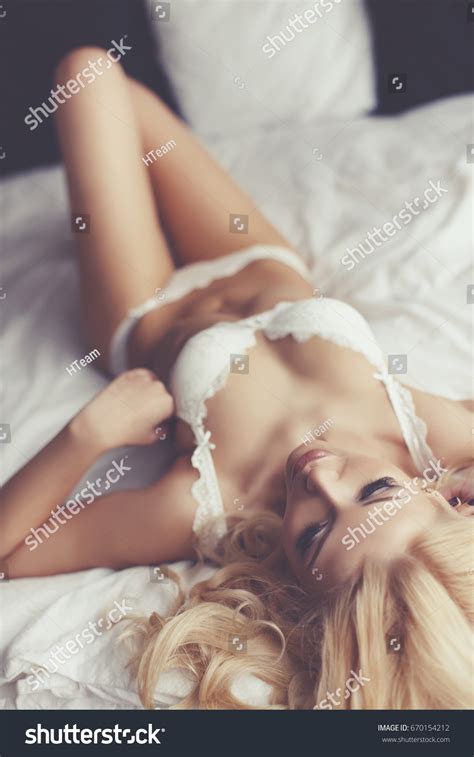 Sexy Blonde Woman White Lingerie On Stock Photo 670154212 Shutterstock