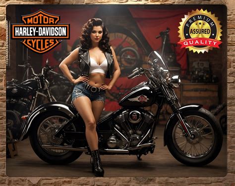 Harley Davidson Biker Woman Rare Metal Sign 11 X 14 Ebay