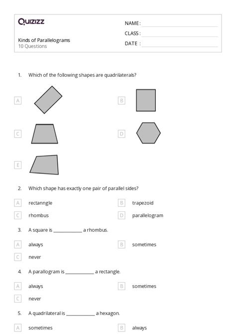 Properties Of Squares And Rectangles Worksheets For Th Class On