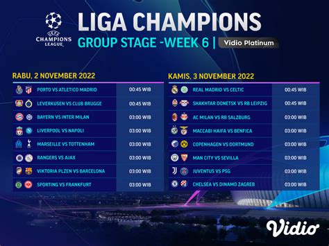 Simak Jadwal Liga Champions 2022 23 Matchday 6 Vidio