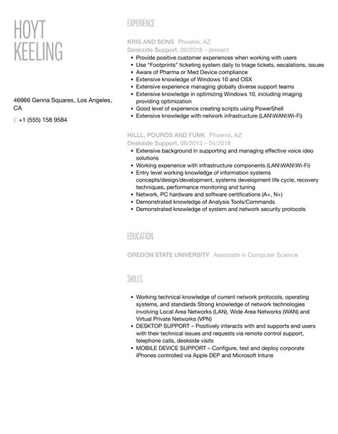 Deskside Support Resume Samples Velvet Jobs