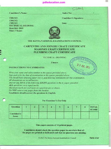 Technical Drawing Knec Past Exam Papers July 2015 Pdf