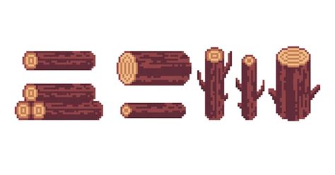 Premium Vector Tree Log Pixel Art Set Timber Pile Collection Raw