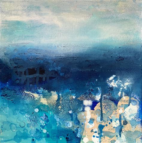 Kathleen Rhee - Beach no1 small abstract ocean expressionism blue sea ...