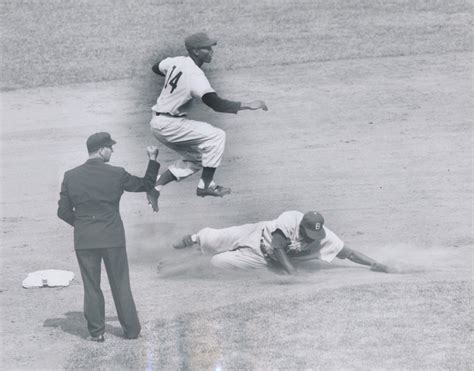 Jackie Robinson Forced Out At Second By Ernie Banks 1955