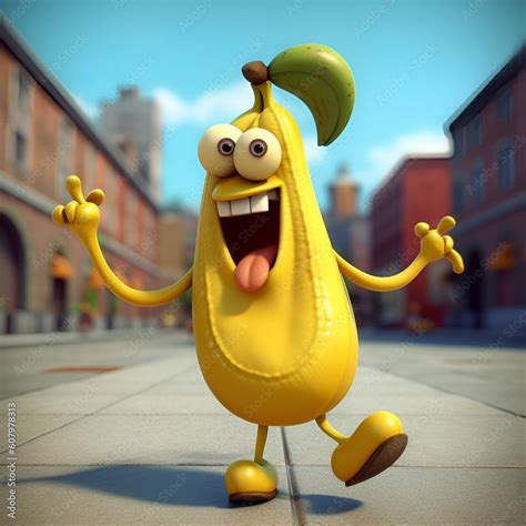 Illustration Of Cheerful Cartoon Banana Character Funny Cartoon Banana