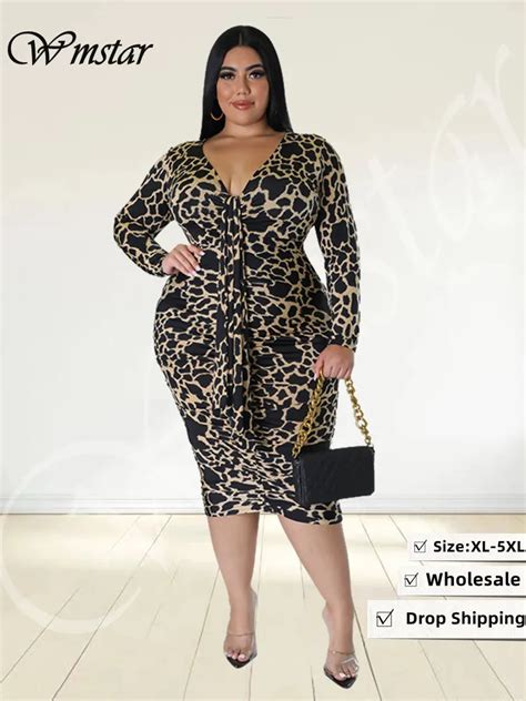 Wmstar Plus Size Dresses Party Bodycon Women Clothes Long Sleeve Sexy