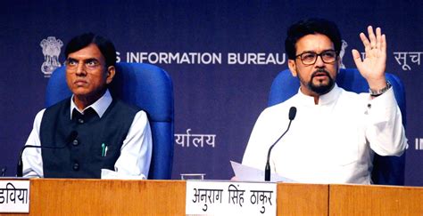 Union Ministers Anurag Singh Thakur With Mansukh Mandaviya Briefs The Media