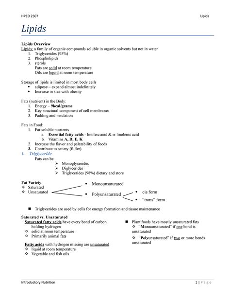 6 Lipids Lecture Notes 6 Hped 2507 Lipids Lipids Lipids Overview