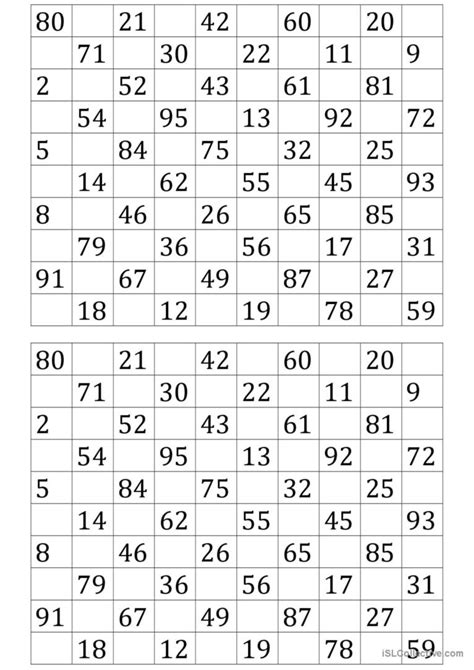 bingo chiffres et nombres 1 100 Français FLE fiches pedagogiques pdf doc