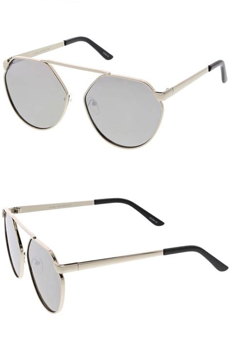 Oversize Geometric Metal Colored Mirror Flat Lens Aviator Sunglasses 60mm