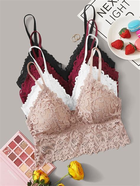 4pack Floral Lace Bralette Set SHEIN USA Lace Bralette Set Lace