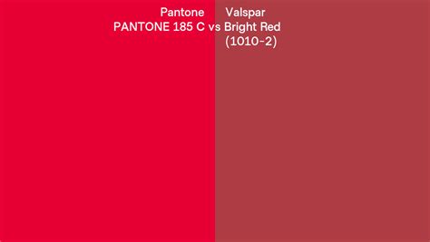 Pantone 185 C vs Valspar Bright Red (1010-2) side by side comparison