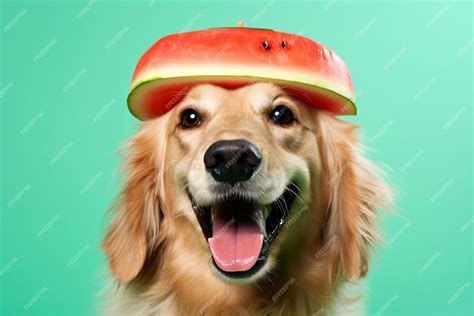 Premium Photo A Humorous Photo Of A Pet Wearing A Watermelon Helmet