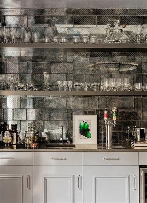 Gray Contemporary Wet Bar Antique Mirror Backsplash Wet Bar Mirror Backsplash