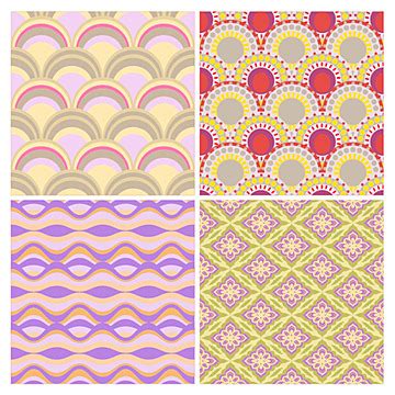 Set Of Colorful Retro Seamless Pattern Fabric Abstract Colorful Vector