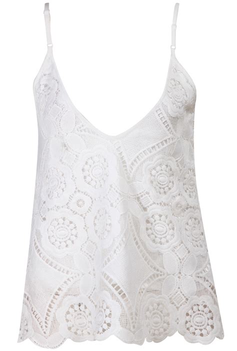 White Spaghetti Strap Lace Crochet Cami Top Shein Sheinside