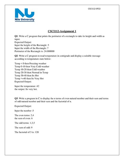 Cs112 Assi 1 Sp22 Important Csci112 Sp Csci112 Assignment 1 Q1 Write A C Program That