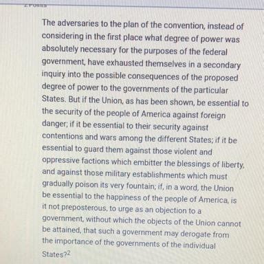 What Important Federalist Idea Is Expressed In This Excerpt From The