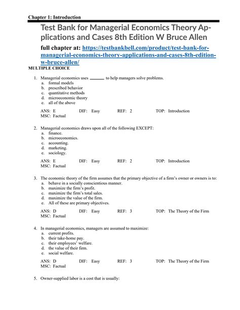 Test Bank For Managerial Economics Theory Applications And Cases Th