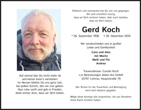 Traueranzeigen Von Gerd Koch Wirtrauern