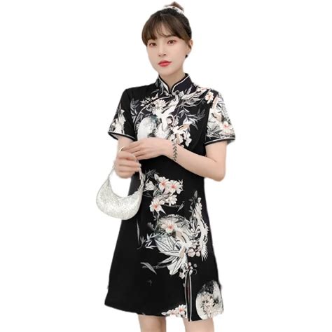 Qipao Vestido Chino Tradicional De Manga Corta Para Mujer Vestido