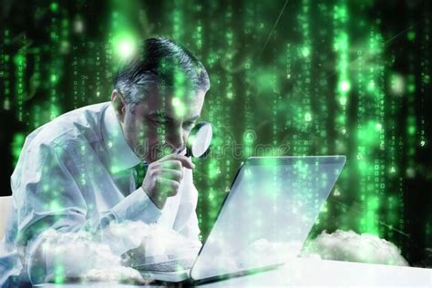 Composite Image Of Mature Businessman Examining With Magnifying Glass